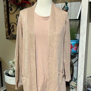 J.Jill Womens Petite Cardigan Light Pink Mesh Knit Linen Blend size Small